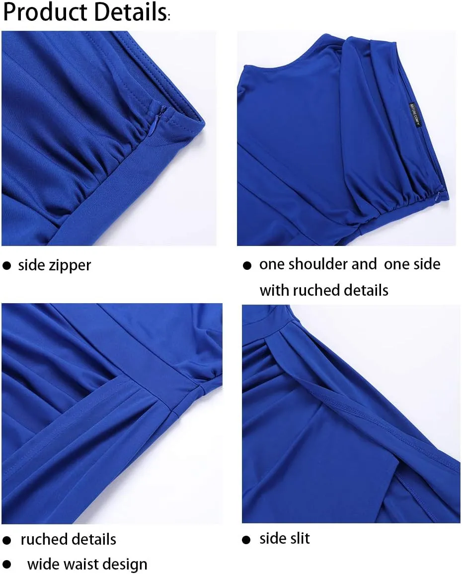 Nature Comfy LilyIn Womens Elegant one Shoulder Sleeveless Ruched High Slit Solid Color Cocktail Party Dresses