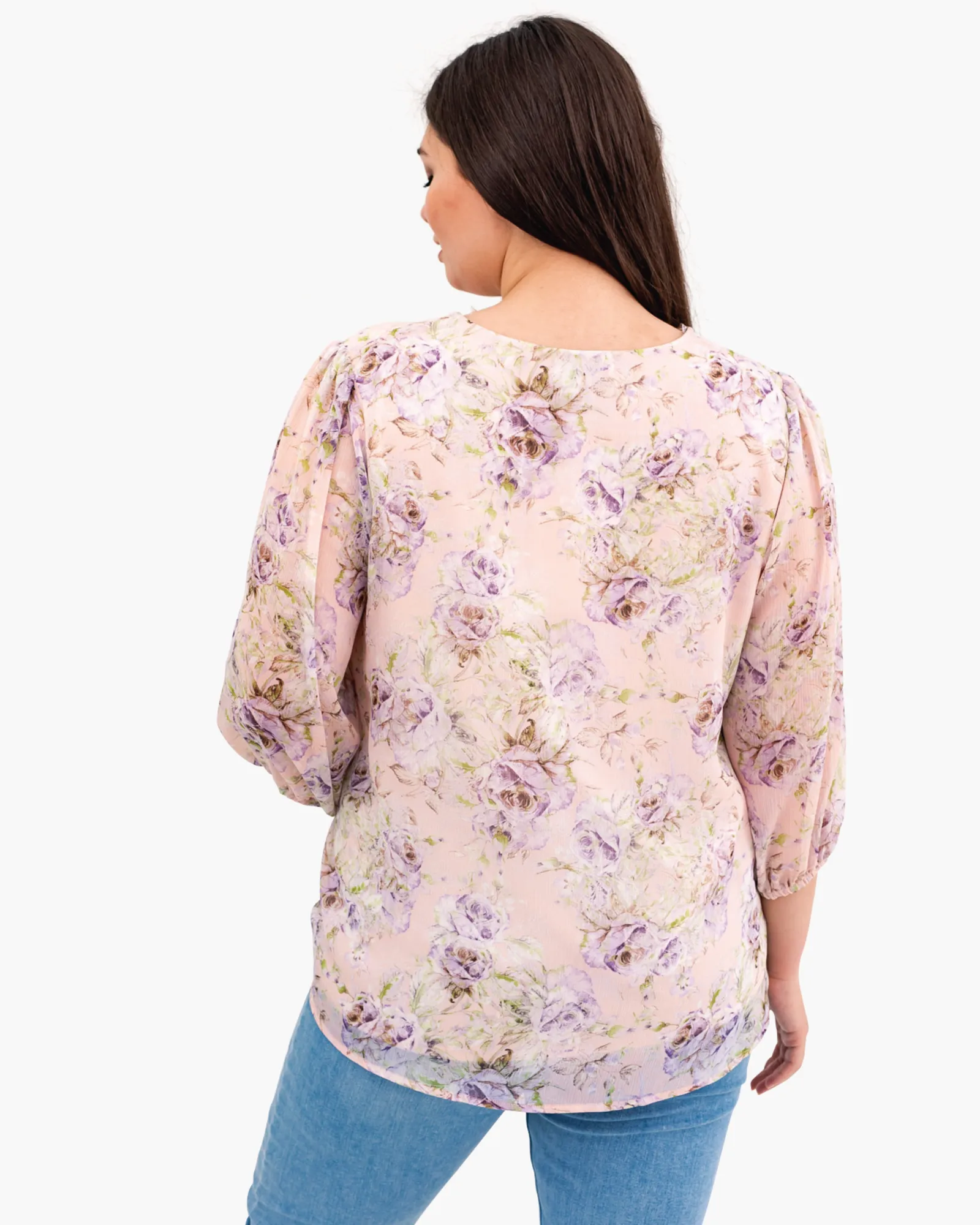 Ruth V-Neck Floral Blouse | Peach / Lilac