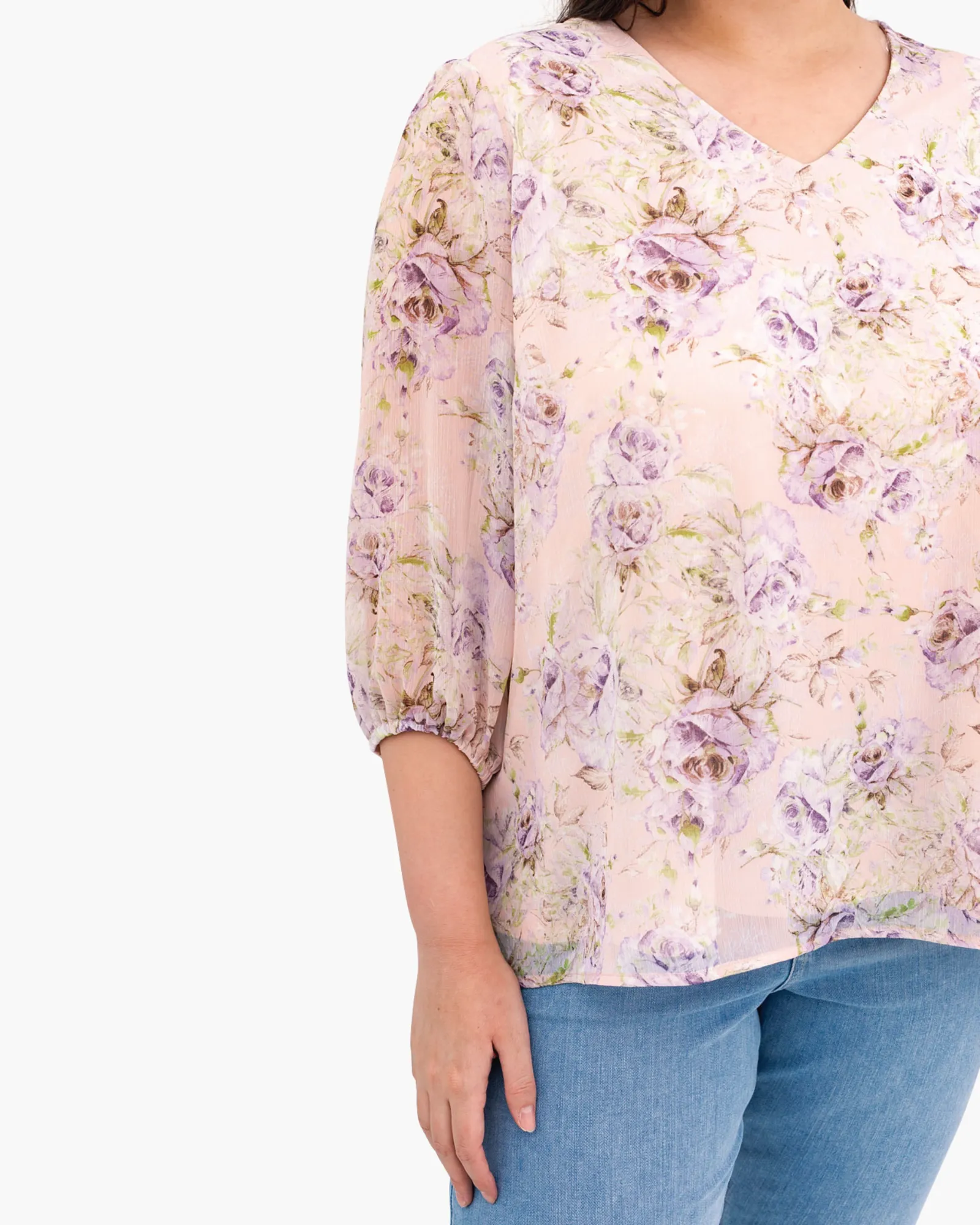 Ruth V-Neck Floral Blouse | Peach / Lilac