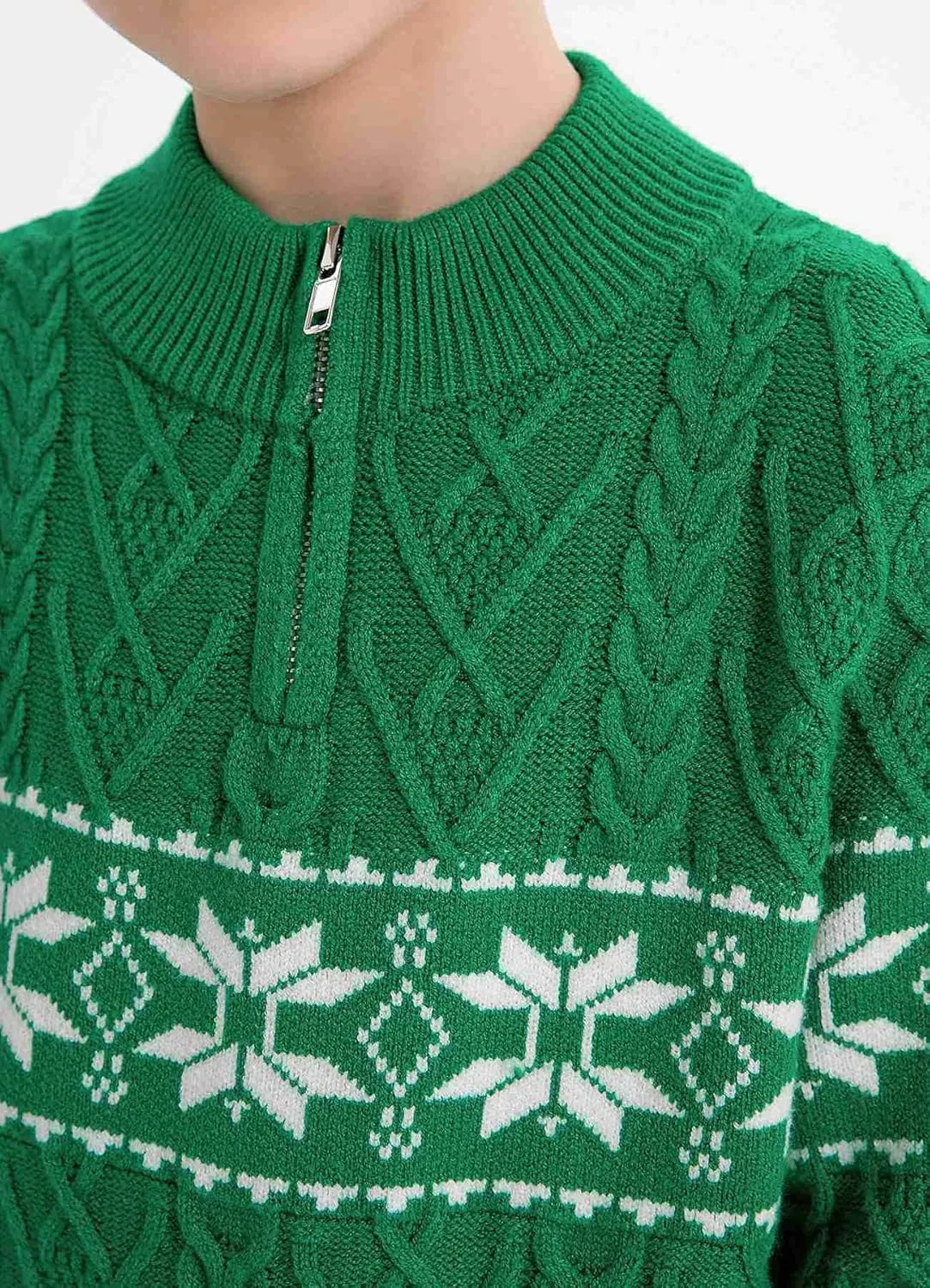 SMILING PINKER Boys Christmas Sweater Cable Knit Half Zip Mock Neck Snowflake Pullover