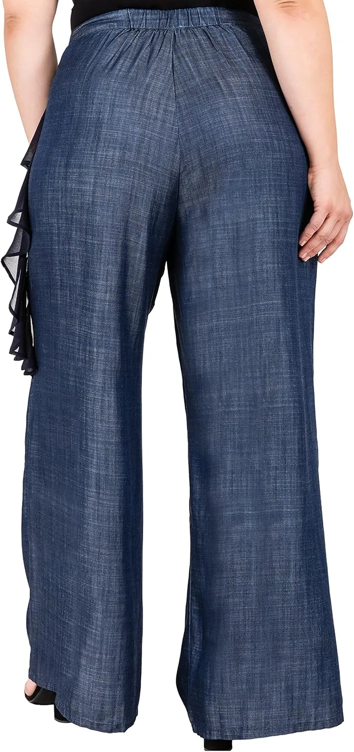 Standards & Practices Women’s Plus Size Tencel Denim Wide Leg Palazzo Pants Casual Style