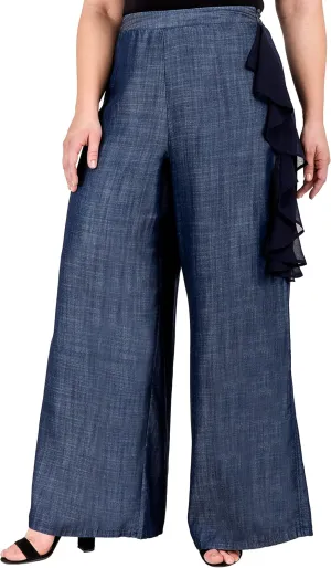 Standards & Practices Women’s Plus Size Tencel Denim Wide Leg Palazzo Pants Casual Style