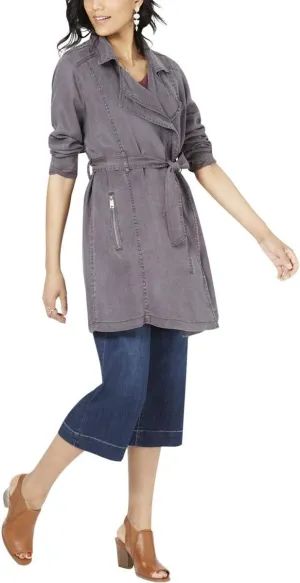 Style & Co. Womens Draped Relaxed Fit Trench Coat Gray M