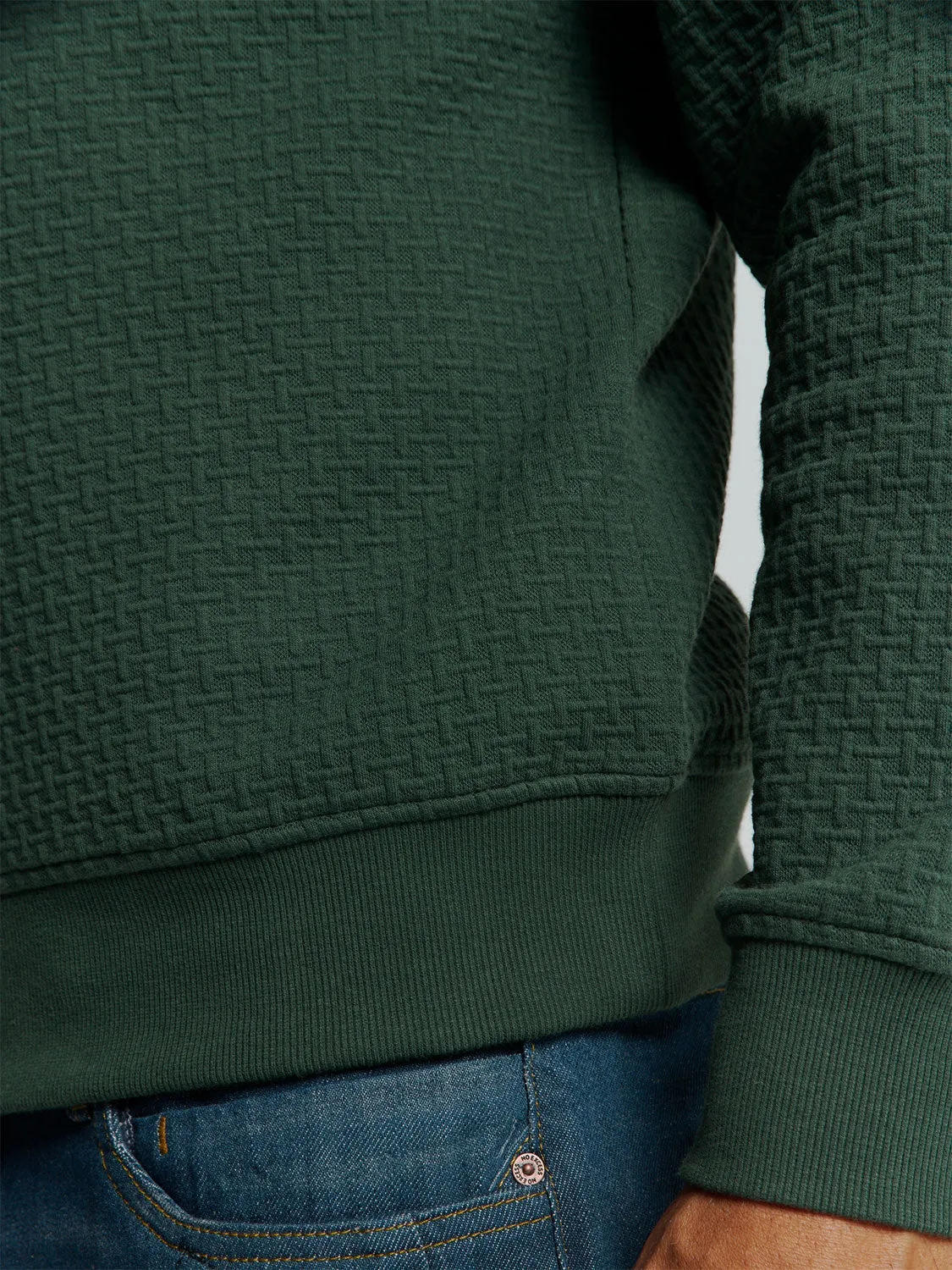 Sweater with Crew Neck and Jacquard Pattern: Comfort and Style in One | Dark Green