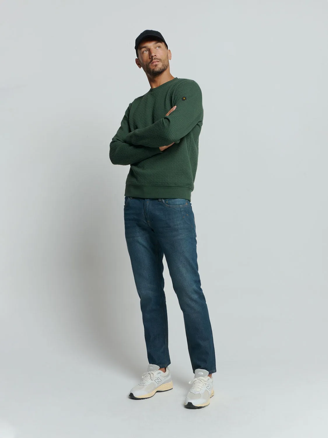 Sweater with Crew Neck and Jacquard Pattern: Comfort and Style in One | Dark Green