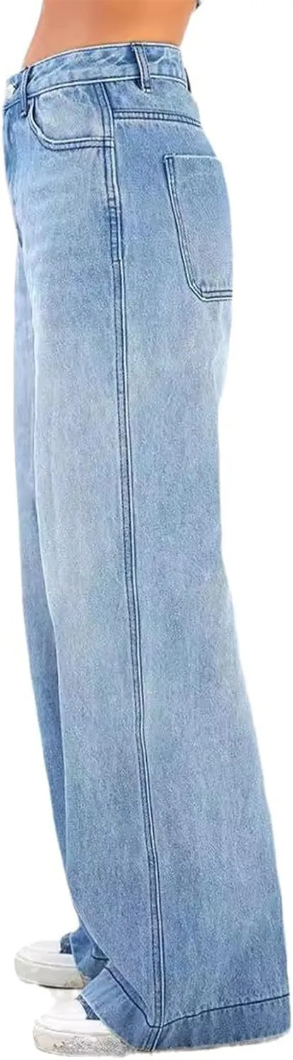 Sweatpant Jeans for Women,Sweatpants That Look Like Jeans,Casual Baggy High Waisted Straight Stretch Denim Pants