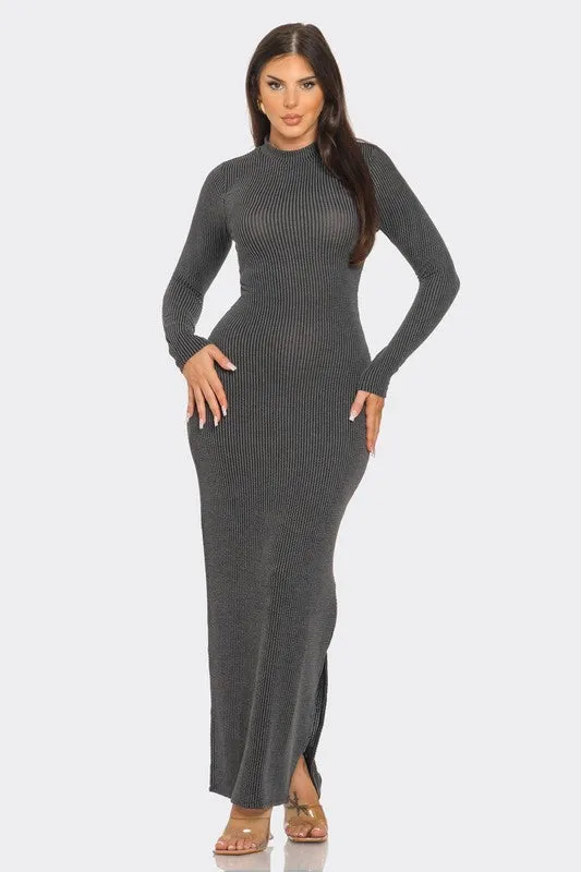 Two Toned Striped Pattern Dress with Side Slit