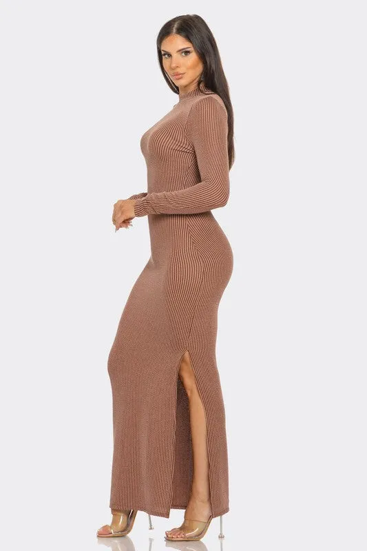 Two Toned Striped Pattern Dress with Side Slit
