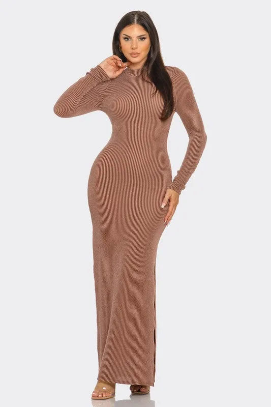 Two Toned Striped Pattern Dress with Side Slit