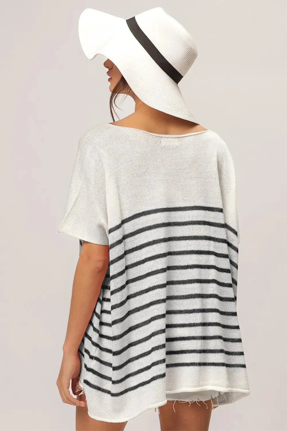 V Neck Striped Short Sleeve Top