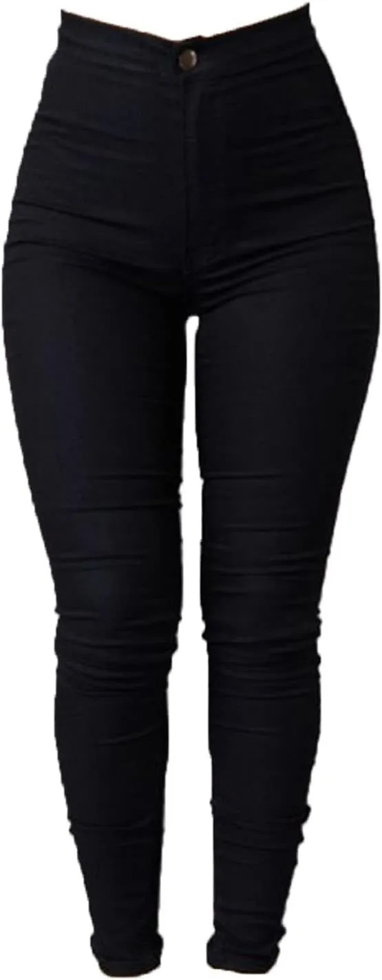 Women's Jean Look Stretchy Jeggings Solid Color High Waist Legging Plus Size Slim Fit Skinny Jeans Pencil Pants Pocket