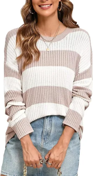 Women's Lightweight Sweater Knit Pullover Sweaters 2024 Fashion Casual Long Sleeve Drop Shoulder Knitted Tops.