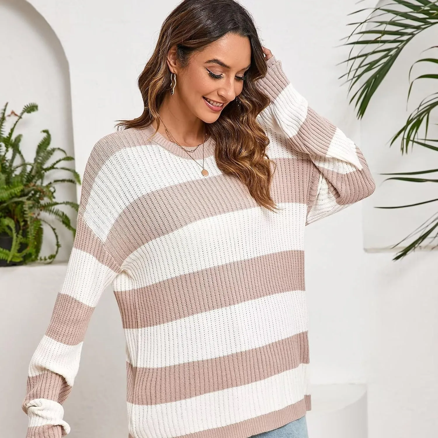 Women's Lightweight Sweater Knit Pullover Sweaters 2024 Fashion Casual Long Sleeve Drop Shoulder Knitted Tops.