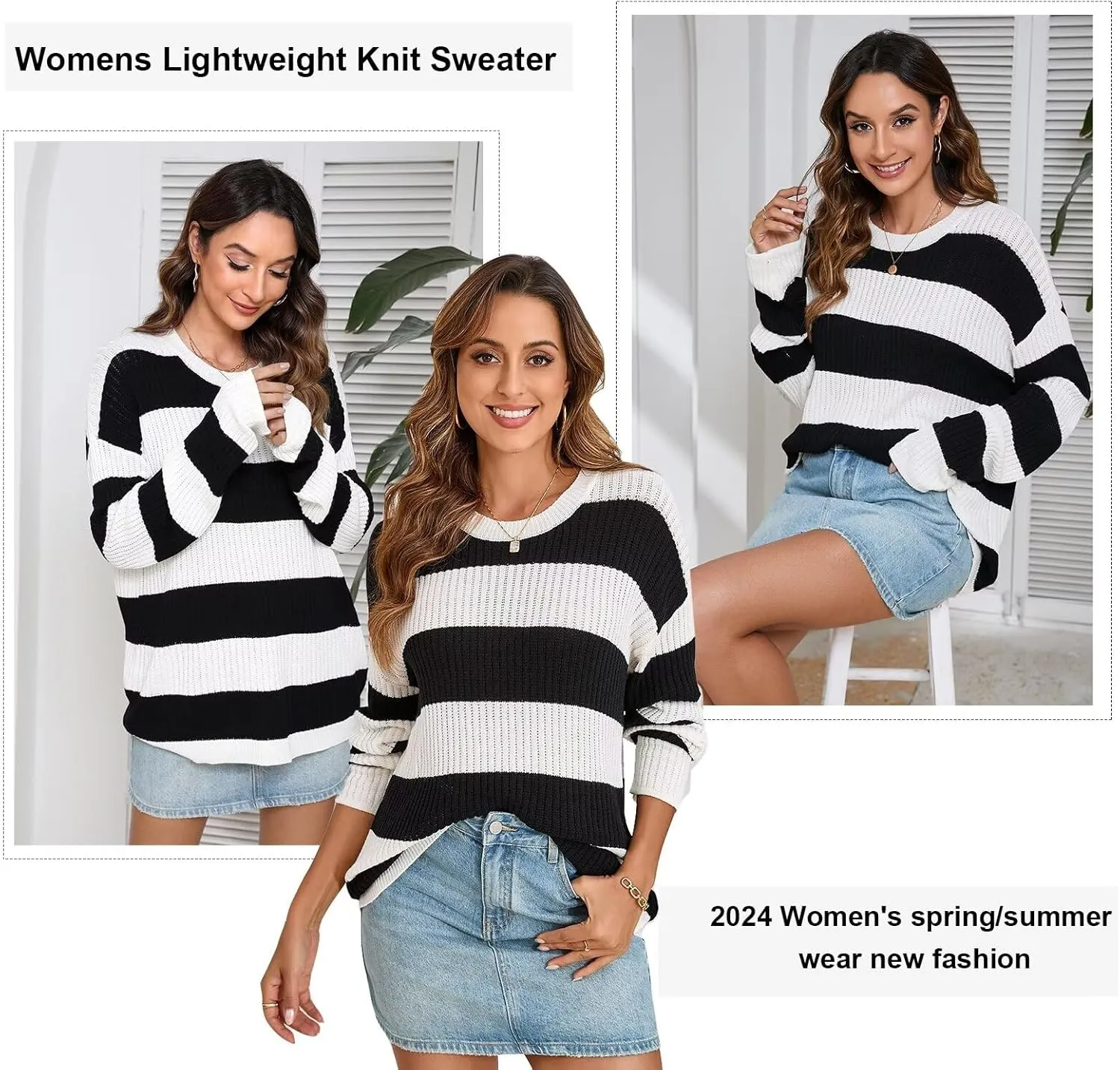 Women's Lightweight Sweater Knit Pullover Sweaters 2024 Fashion Casual Long Sleeve Drop Shoulder Knitted Tops.