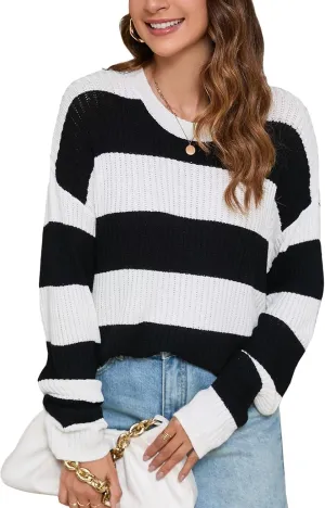 Women's Lightweight Sweater Knit Pullover Sweaters 2024 Fashion Casual Long Sleeve Drop Shoulder Knitted Tops.