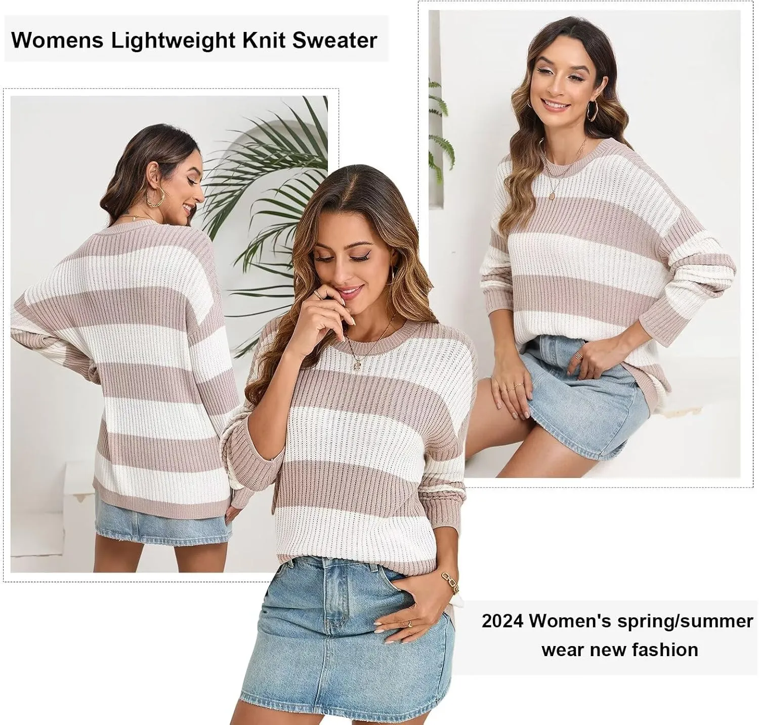 Women's Lightweight Sweater Knit Pullover Sweaters 2024 Fashion Casual Long Sleeve Drop Shoulder Knitted Tops.