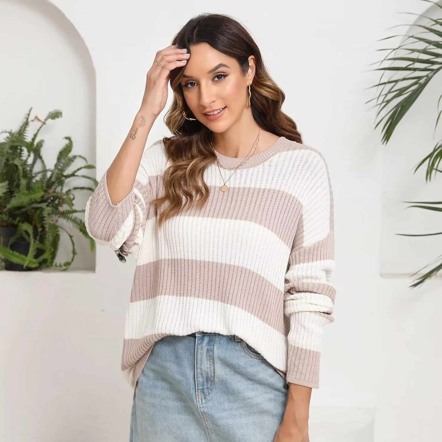 Women's Lightweight Sweater Knit Pullover Sweaters 2024 Fashion Casual Long Sleeve Drop Shoulder Knitted Tops.