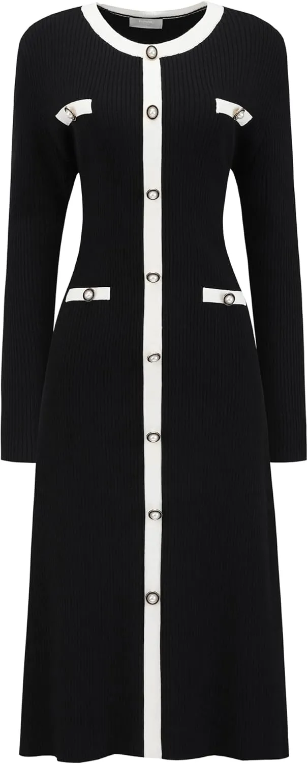Women's Midi Dress Knit Long Sleeve Sweater Dresses