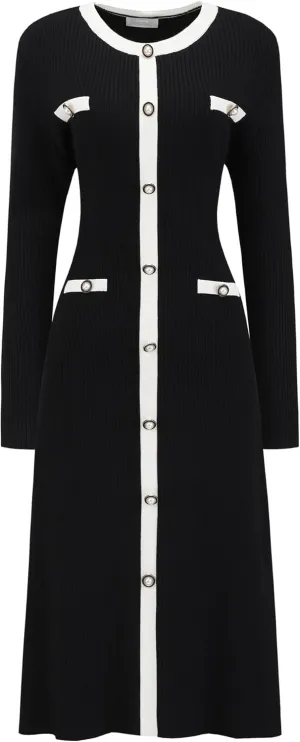 Women's Midi Dress Knit Long Sleeve Sweater Dresses