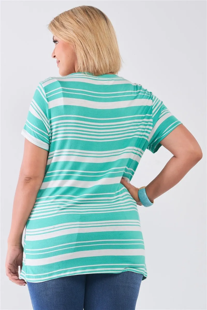 Women's Plus Striped And Distressed Cut-out Top