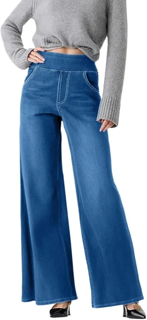 Womens Sweatpant Jeans Sweatpants That Look Like Jeans High Waisted Stretchy Pull On Wide Leg Denim Pants with Pocket