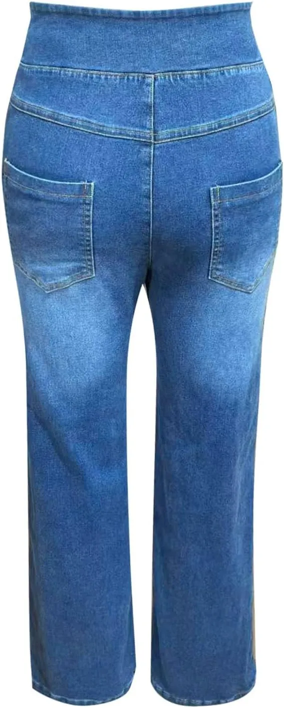 Womens Sweatpant Jeans Sweatpants That Look Like Jeans High Waisted Stretchy Pull On Wide Leg Denim Pants with Pocket