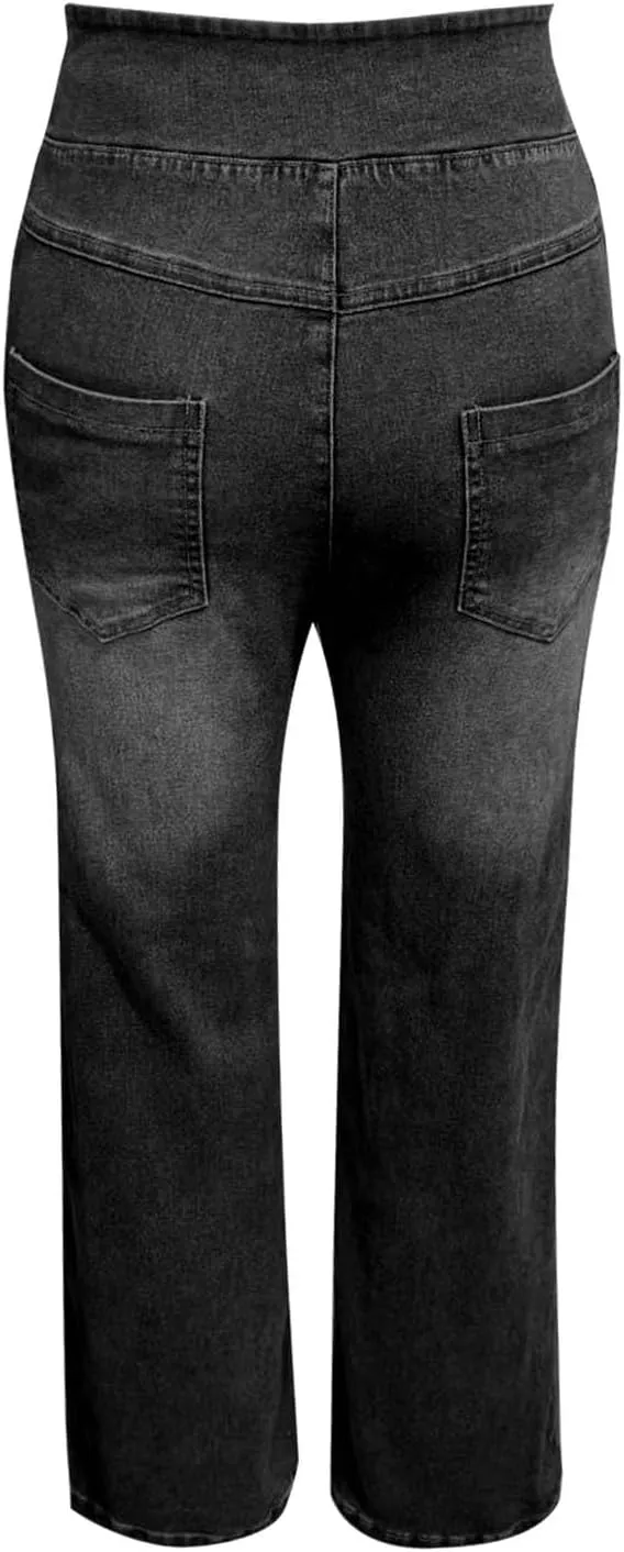 Womens Sweatpant Jeans Sweatpants That Look Like Jeans High Waisted Stretchy Pull On Wide Leg Denim Pants with Pocket