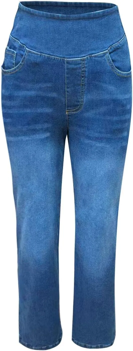 Womens Sweatpant Jeans Sweatpants That Look Like Jeans High Waisted Stretchy Pull On Wide Leg Denim Pants with Pocket