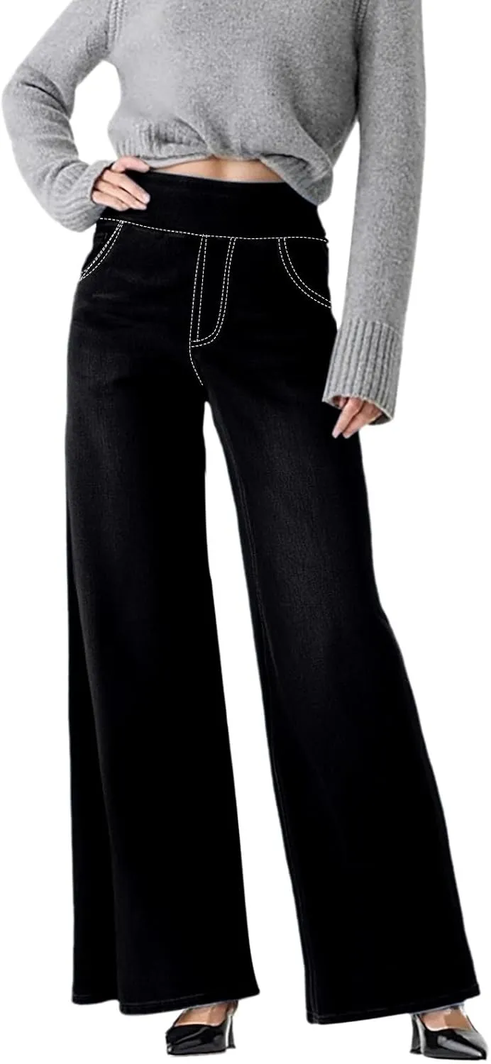 Womens Sweatpant Jeans Sweatpants That Look Like Jeans High Waisted Stretchy Pull On Wide Leg Denim Pants with Pocket