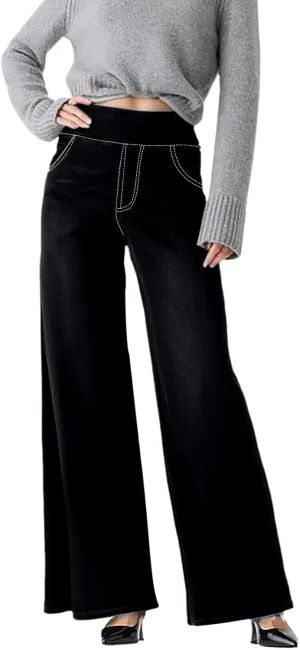 Womens Sweatpant Jeans Sweatpants That Look Like Jeans High Waisted Stretchy Pull On Wide Leg Denim Pants with Pocket