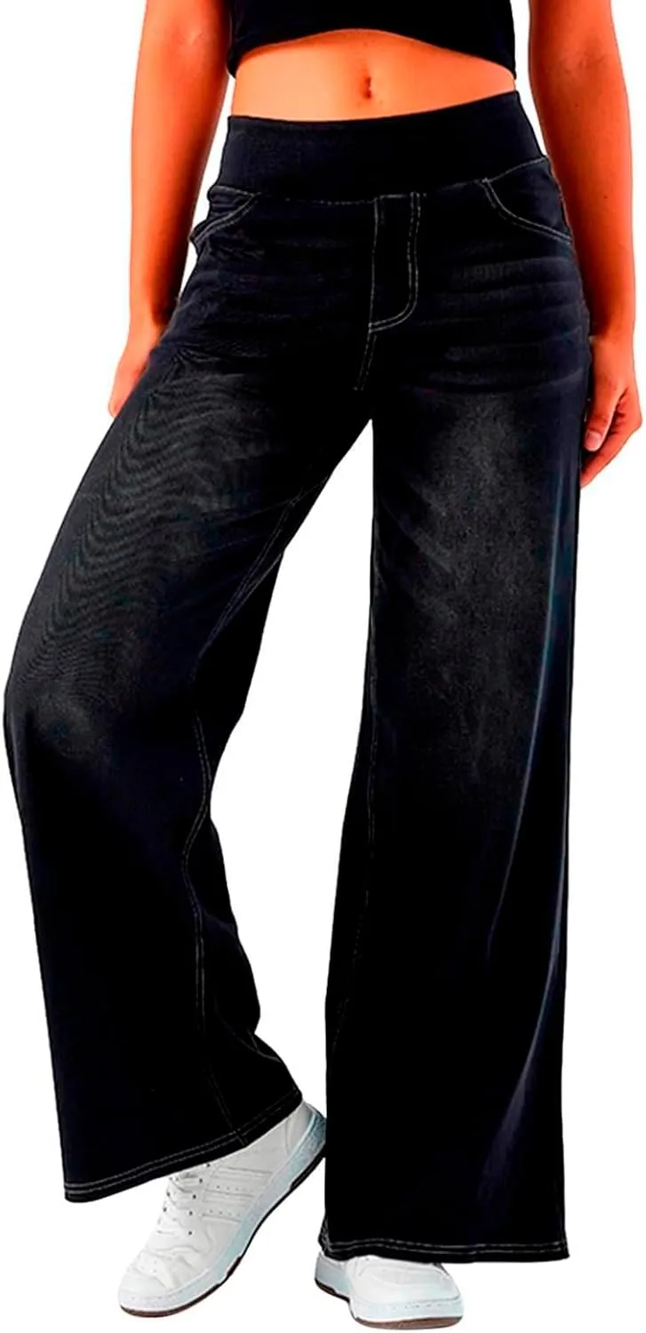 Womens Sweatpant Jeans Sweatpants That Look Like Jeans High Waisted Stretchy Pull On Wide Leg Denim Pants with Pocket