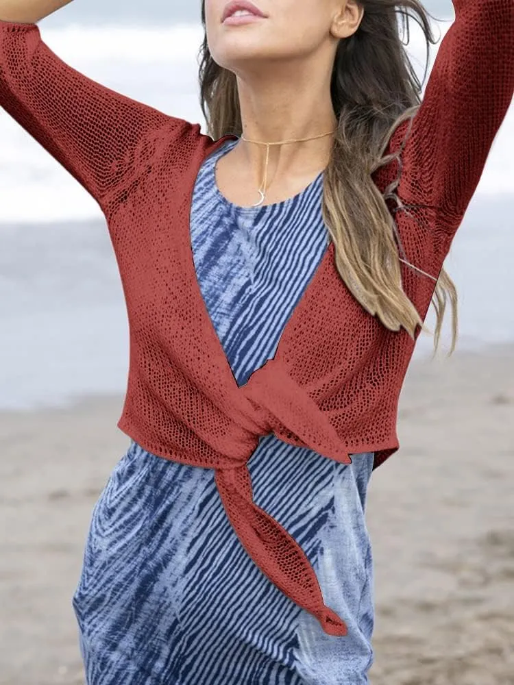 YeMgSiP Women's Tie Front Shrug 3/4 Sleeve Bolero Sheer Knotted Lightweight Cardigan Sweaters Short Shawl Tops