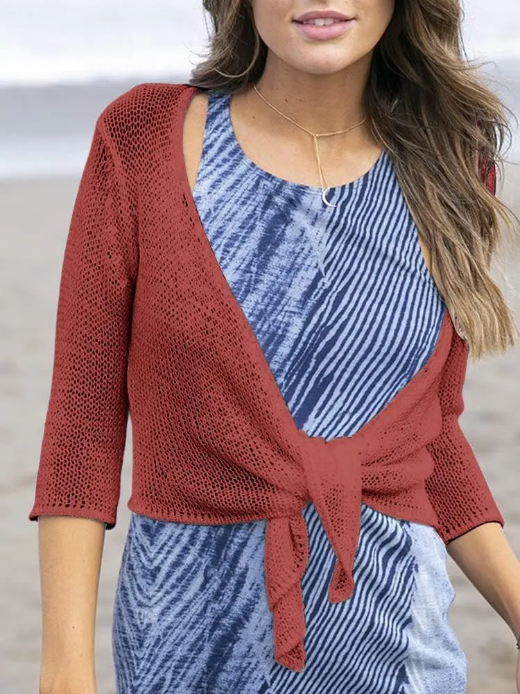 YeMgSiP Women's Tie Front Shrug 3/4 Sleeve Bolero Sheer Knotted Lightweight Cardigan Sweaters Short Shawl Tops
